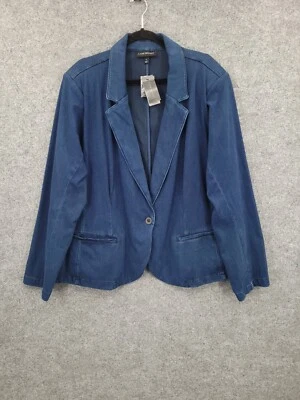 Blazer de mezclilla Lane Bryant para mujer 29 cuello de muesca de un solo pecho elástico azul nuevo con etiquetas Foto 1 de 4