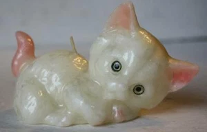Cat Kitten Figurine White Pink Accents Lying Down Wax Candle Figurine Adorable - - Picture 1 of 1