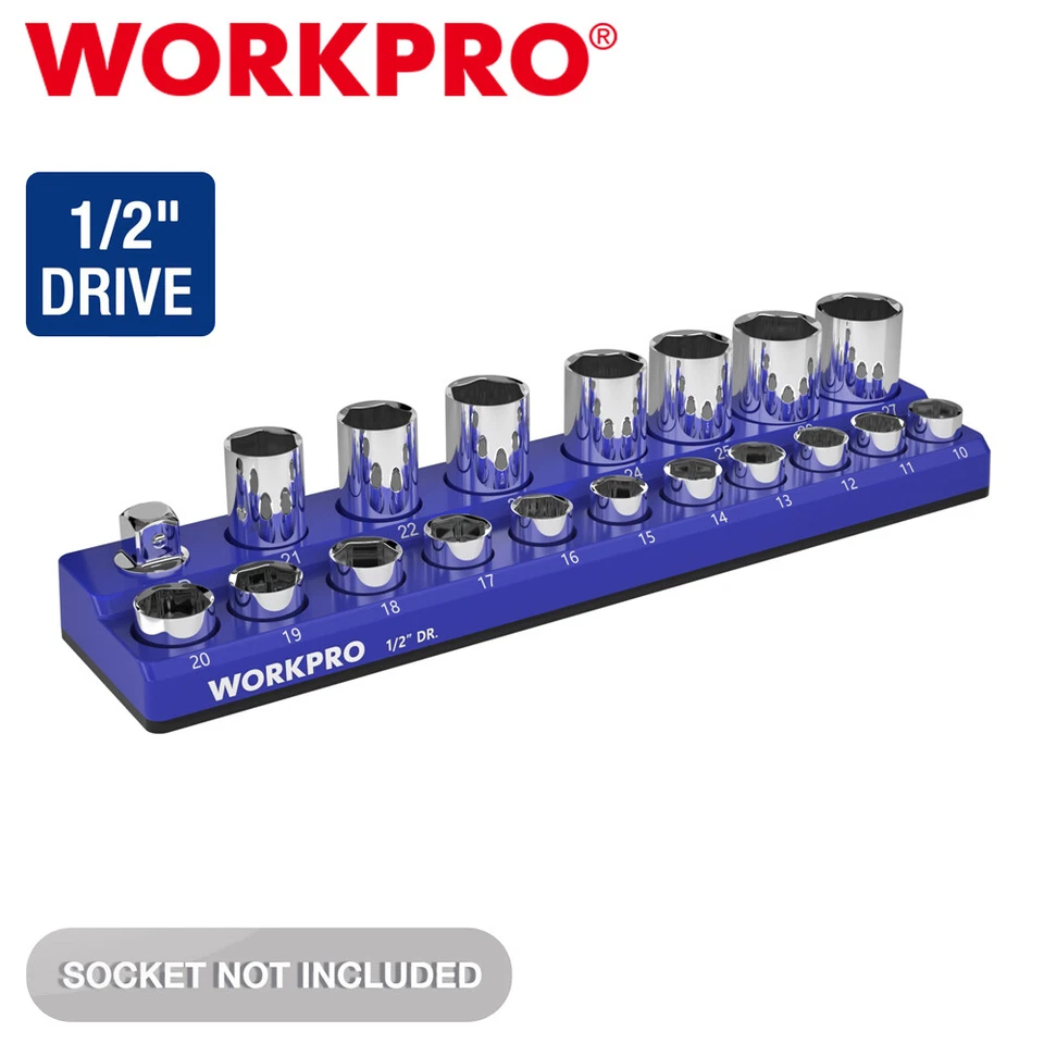 WORKPRO 1/2Inch Magnetic Socket Organizer Metric Holds 19PC Standard Size Socket - Image 1 of 4