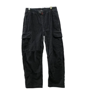 Gramicci Corduroy Cargo Pants Mens S 28/30 Black Elastic Waist Belted Gorpcore - Picture 1 of 11