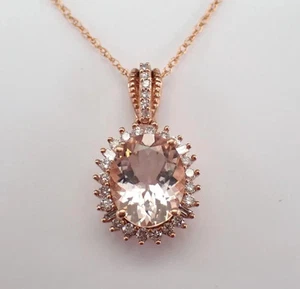 3 Ct Oval Cut Lab-Created Morganite Halo Necklace Pendant 18" 14K Rose Gold Over - Picture 1 of 8