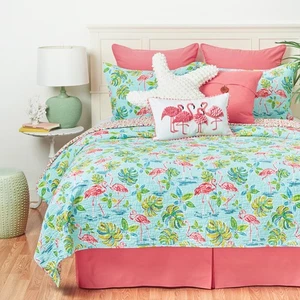 Flamingo Garden Tropical Cotton Quilt Set  - Reversible and Machine Washable - Picture 1 of 16