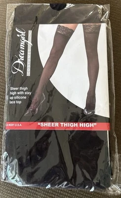NIP Dreamgirl Black Sheer Thigh High Stay Up Silicone Lace Top One Size 90-160# - Image 1 of 4