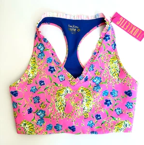 Lilly Pulitzer Lindsay Sports Bra Top Size M Prosecco Pink Tigress Garden - Picture 1 of 3