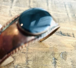 Vintage Copper Metal & Black Stone Bohemian Western Cuff Bracelet - Picture 1 of 3