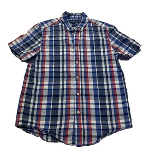Ralph Lauren Boys L Large 14 16 Plaid Button Down Short Sleeve Shirt Red White - Picture 1 of 9