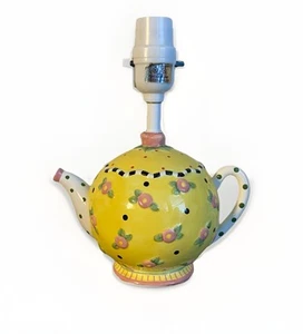Vtg MARY ENGELBREIT  Yellow/ Pink Rose Teapot Lamp/Shade,  MUSICAL,  WORKS - Picture 1 of 8