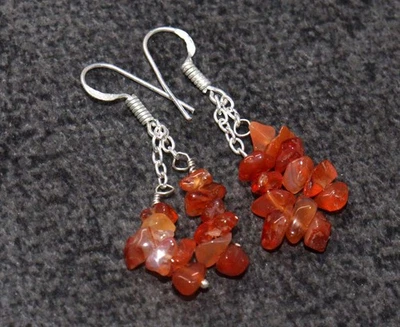 Pendientes con cuentas de cornalina enchapados en plata 925 tamaño joyería 2" GW Foto 1 de 3