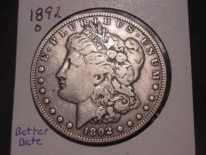 1892-O MORGAN DOLLAR VF + NICE PQ ORIGINAL POPULAR DATE SHIPS FREE - Picture 1 of 2