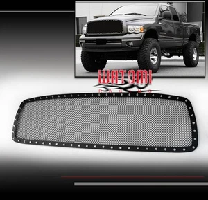FOR 02-05 RAM FRONT MAIN UPPER RIVET STAINLESS STEEL MESH GRILLE GRILL BLACK - Foto 1 di 4