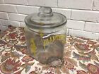 ANTIQUE VTG ORIGINAL GLASS MR PEANUT GLASS COUNTER JAR YELLOW PLANTERS DISPLAY 