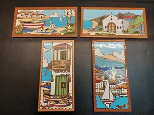 Set of 4 Lovely Art Pottery TENERIFE Spanish Canary Islands Wall Tile Displays - Picture 1 of 13