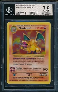 BGS 7.5 w/9 CHARIZARD 1999 Pokemon Base SHADOWLESS #4/102 Holo Rare Near MINT+ - Picture 1 of 2