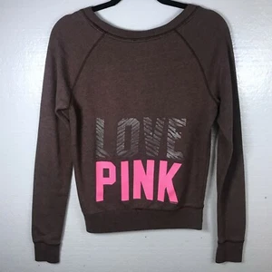 PINK Victoria's Secret Women's Size XS Logo Zebra Brown Pullover Sweater Love - Picture 1 of 9