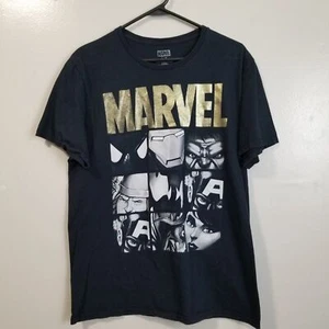 Camiseta grande para hombre Marvel Comics con logotipo bloqueado negra dorada - Imagen 1 de 4
