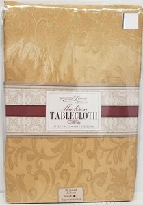Fabric Linen Tablecloth 70" ROUND, DAMASK FLOWERS, GOLD/YELLOW, MADISON, AL - Picture 1 of 5
