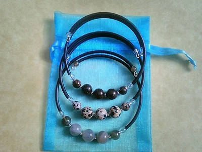 3 Pulseras Piedras Preciosas y Cuentas .925 Estilo Alambre de Memoria JASPE LABRADORITA BRONCEITA Foto 1 de 2