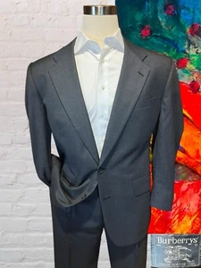 Vintage Burberry 44R 36x28 Charcoal Gray Birdseye 2 Piece Suit Jacket Pants Set - Picture 1 of 16