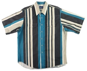 VTG 90s WRANGLER US Men’s XL Teal Striped Short Sleeve Button Up Western Shirt - Picture 1 of 13