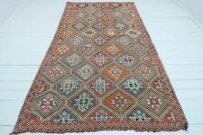 Vintage Turkish Mut Kilim Star Design Large Floor Embroidery Carpet Rug 61"x117"