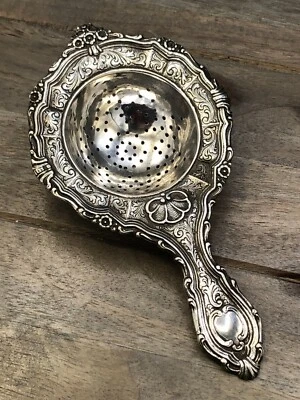 Colador de té vintage 800 plata fina sobre la taza 6" Foto 1 de 4
