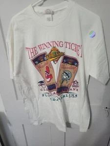 1997 World Series Indians vs. Marlins Hank Aaron Originals T-Shirt NOS XL White - Picture 1 of 3