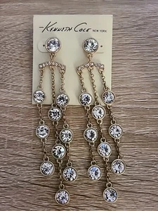 Kenneth Cole New York Gold Tone CHANDELIER Style Earrings Vtg Y2k - Picture 1 of 7
