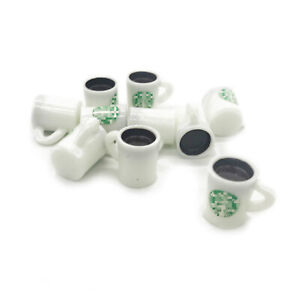 10Pcs Dollhouse Sticker Coffee Cups Mugs Miniature Model Accessories White