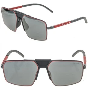 PRADA 52X Linea Rossa Sport Sunglasses Gray Rubber Red Metal FLAT Mirror PS52XS - Picture 1 of 11