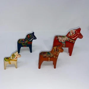 (4) Vintage G.A. Olsson Made In Sweden Hand Carved/Painted Swedish Dala Horses - Picture 1 of 14
