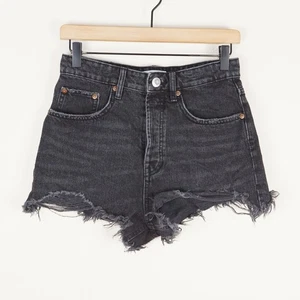 Zara Frayed High Denim Button Fly Black Distressed Shorts Womens Sz 4 - Picture 1 of 10