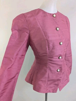 Vtg Fitted Peplum Jacket Blazer Dusty Rose Pink Victorian Prairie Cottage XS 4 - Image 1 of 4