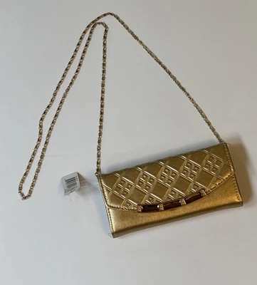 Bolso sin asas dorado con patrón acolchado Kendall and James para mujer fiesta noche cadena Foto 1 de 4