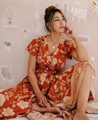 Spell & The Gypsy Dress Size S Maxi Sloan Ochre Gown Button Up Duster Folk Song - image 1 of 4