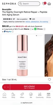 BeautyBio The Nightly Huge 2 盎司视黄醇和肽精华清新密封 150 美元 — 第 1/4 张图片