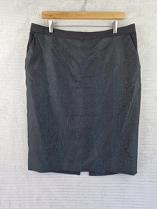 Jaeger Dark Green Wood Grain Pattern Pencil Skirt Size 16 Silk Cotton 50/50 - Picture 1 of 15