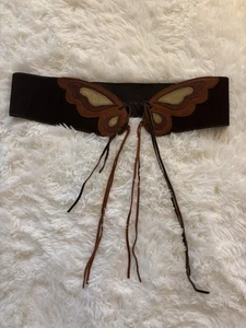 Cinturón de Colección Miss Sixty Cuero Genuino Marrón Naranja Tostado Mariposa Talla S Boho Usado en Excelente Condición - Imagen 1 de 12
