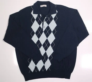 Burlington Blue Argyle Cotton Knit Jumper Collared Polo Sweater 40/Medium - Picture 1 of 6