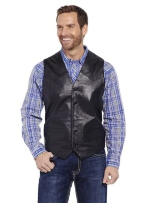 Chaleco de cuero de cordero delantero con botones Cripple Creek para hombre 2XL negro vaquero occidental nuevo con etiquetas Foto 1 de 4