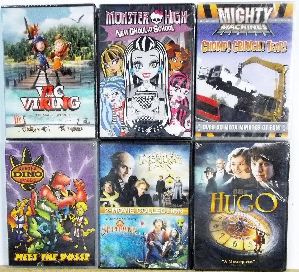 6 ANIMATED and FAMILY DVD movies Lot #M679 FREE US S/H Hugo Vic Viking Monsters - Image 1 of 1