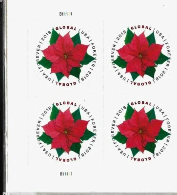 HOLIDAY POINSETTIAS US CHRISTMAS SCOTT #5311 VF GLOBAL FOREVER STAMP PLATE BLOCK - Image 1 of 2