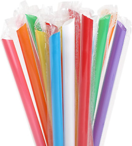 MYJIE  400 Pcs Jumbo Smoothie Straws individually Wrapped Multi Color Disposable