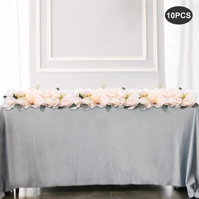 Mesa de comedor 10 piezas centro de mesa de flores champán seda rosa para boda 52*28 cm Foto 1 de 4