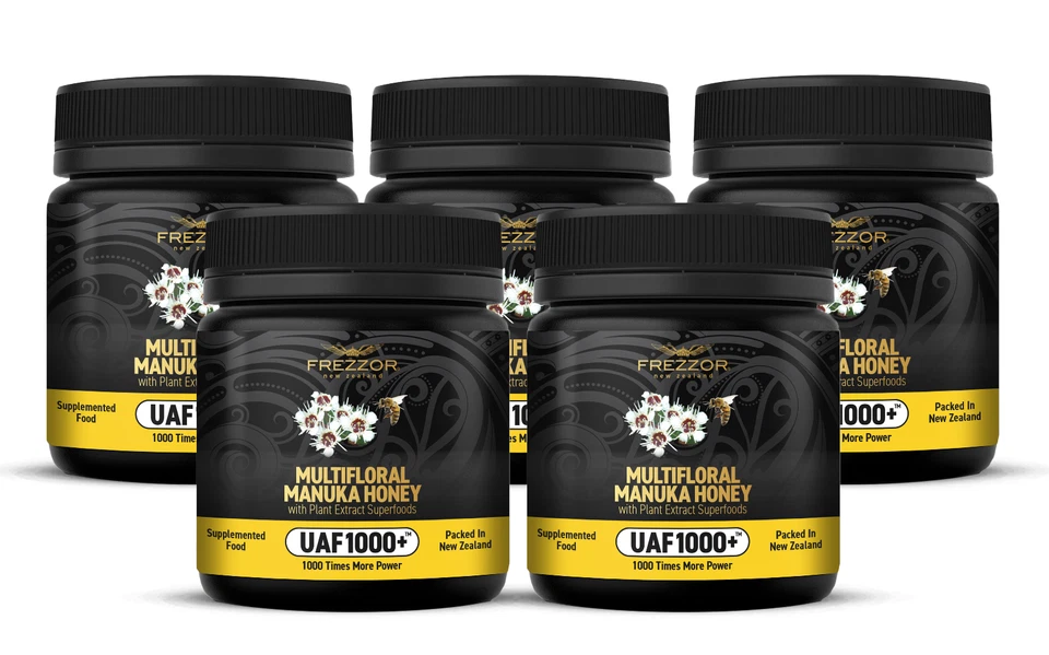 FREZZOR NEW ZEALAND MULTIFLORAL MANUKA HONEY Cold & Flu Symptom Relief 5 Jars - Image 1 of 4
