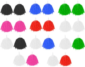 POM POMS PAIR COLOURED CHEERLEADER SHAKERS USA SPORTS DANCE SCHOOL LIGHTWEIGHT - Picture 1 of 12