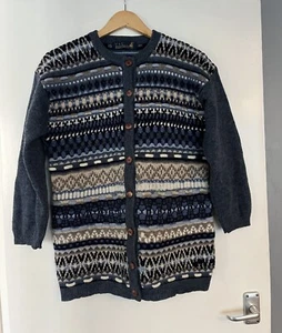 Tulchan Vintage Cardigan Knit Wool Blue Patterned S/M - Picture 1 of 8