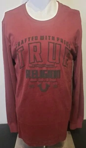 True Religion Mens Sz Medium CWP Crew Longsleeve Basic Lt Sweatshirt Logo Wine - Picture 1 of 9