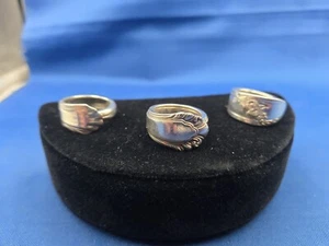 3 Spoon Rings Size 7 1/2 Handcrafted from Vintage Silverplate Silverware #101 - Picture 1 of 11
