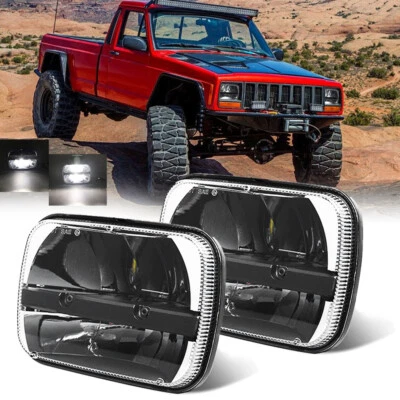 Par de faros LED 5x7" 7x6 haz alto/bajo para Jeep Comanche 1986-1992 para Cherokee Foto 1 de 4