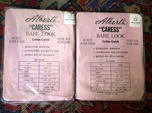 2 Pair Vintage Albert's Caress Bare Look Pantyhose Sz C Sheer Black Seamless - Picture 1 of 3